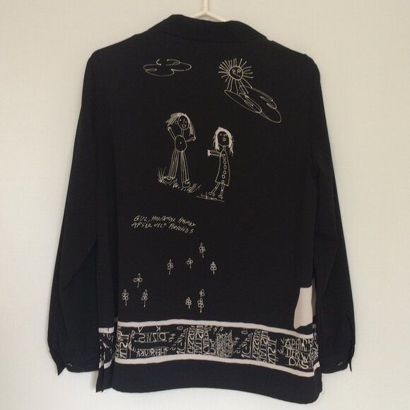 TanJay Petites Womens Blouse Tank Top One Piece Sz 12 Black Floral Long Sleeve - Picture 2 of 10